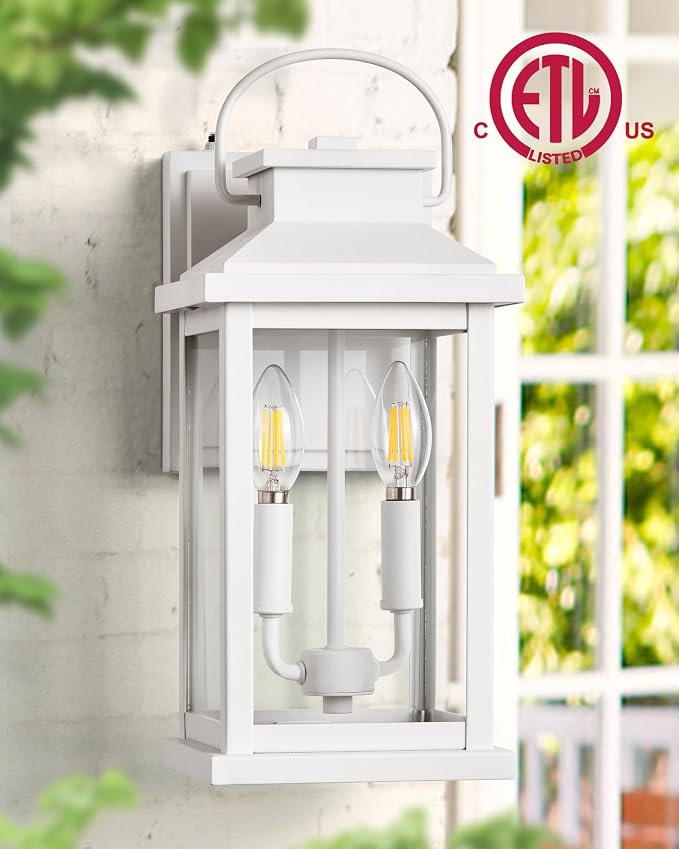 VIANIS Large White Porch Lights Outdoor, Modern Dusk to Dawn Outdoor Lighting Fixtures Wall Mount for House, Anti-Rust Exterior Wall Sconce Lantern for Front Porch, Waterproof Coach Lights for Garage | Anti-Rust Exterior Wall Sconce Lantern for Front P...