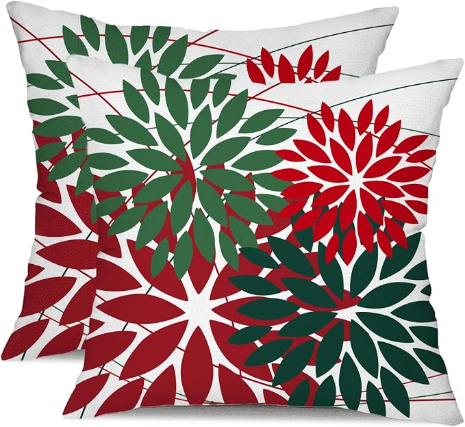 DFXSZ Pack of 2 Outdoor Waterproof Throw Pillow Covers 18x18 Red Green | Polyester Colorful Spring Summer Floral Decorative Cushion Cases(NO INSERT),For Couch Patio Funiture Garden Home Decor