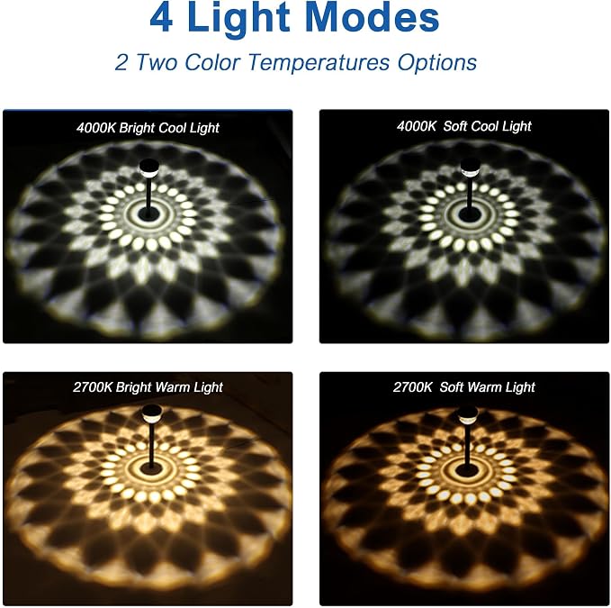 JEJOT 4 Pack Solar Flood Light, Security Lights,Pathway Lights with 2CCT(Warm and Cool) Light Modes,Bright Pattern Solar Decorative Lights Outdoor