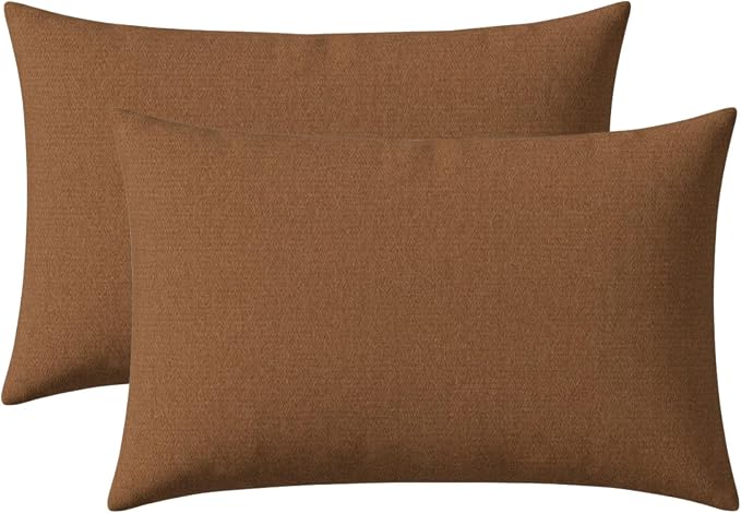 RSH DECOR: Outdura Jumbo Lumbar Pillows Set of 2 | 26" x 16" | Water and Fade-Resistant Performance Fabric | Outdoor Pillow Covers with Down-Alternative Inserts | Made in USA (Canvas Sepia)