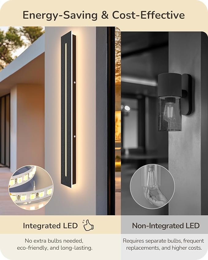 EDISHINE Upgraded 2pcs 39.4" LED Outdoor Wall Light, Linear Modern Sconce | 3CCT, 10%-100% Dimming, IP65 Waterproof, Memory Function, Long Exterior Wall Sconce for Garage, Door, Porch, Entryway