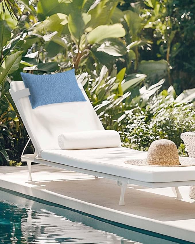 Outdoor Pillow for Chaise Lounge Chair Blue Rustic Vintage Burlap Texture Outdoor Pillows Waterproof with Adjustable Strap Headrest Lumbar Pillows for Garden Patio Furniture 2 Pack 12" x 20"