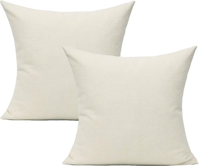 All Smiles Cream Throw Pillow Covers 16x16 Set of 2 Ivory White Decorative Farmhouse Décor Cushion Cases Home Neutral Decorations Indoor Outdoor for Bed Sofa Couch Patio Bedroom