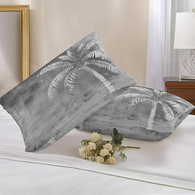 Coastal Beach Tree Grey Outdoor Waterproof Pillow Covers, Vintage Summer Palm Tropical Botanical Decorative Rectangle Throw Pillowcase Sofa Cushion Sham for Patio/Couch/Chair, 20"x12" 2 Pack
