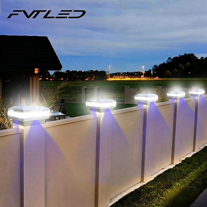 Solar Outdoor Post Cap Lights, 160LM 6000K Cool White, IP65, 1 Pack White | 52 LEDs High Brightness, Waterproof Fence Post Lights Compatible with 4x4 5x5 Wooden Posts, for Fence Deck Patio Garden Yard