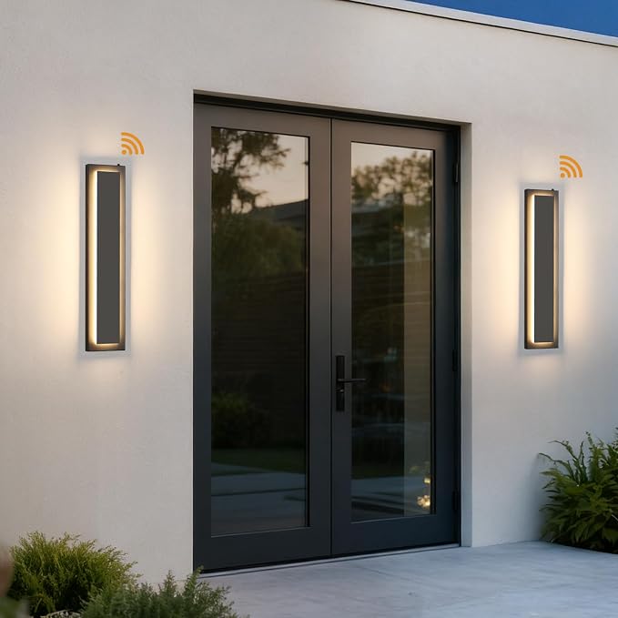 tewei 23.6'' Dusk to Dawn Outdoor Wall Lights, Modern Black LED Outdoor Wall Sconce, Large Long Exterior Lighting Fixtures Outside Porch Lights for House, Garage, Warm White 3000K, 2 Pack