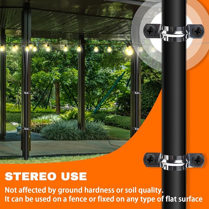 6 Pack 10Ft String Light Poles, Metal Poles with Fork for Outside Lights,Outdoor Metal Light Stand with Fence Brackets Hanging Lights for Garden Patio Wedding Backyard Deck Party