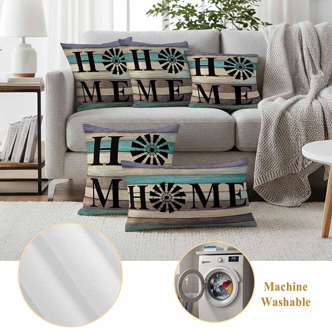 Outdoor Pillow Covers Set of 2, Farm Home Windmill Decorative Throw Pillow Covers 20X12IN, Farmhouse Vintage Wood Board Throw Pillows Protector Cushion Case for Patio,Couch,Sofa,Garden