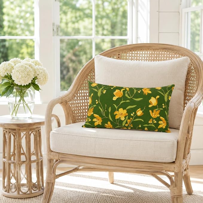 Pack of 2 Patio Lumbar Pillows 12"x20" | Fade Resistant Outdoor Waterproof Lumbar Pillow with Inners Decorative Garden Lumbar Cushions for Home Patio Terrace Sofa