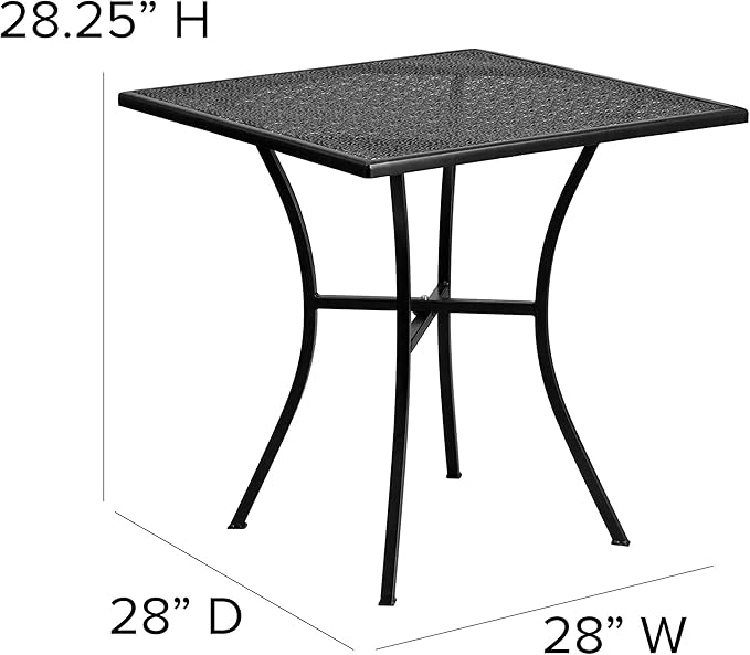 BizChair Commercial Grade 28" Square Black Indoor-Outdoor Steel Patio Table