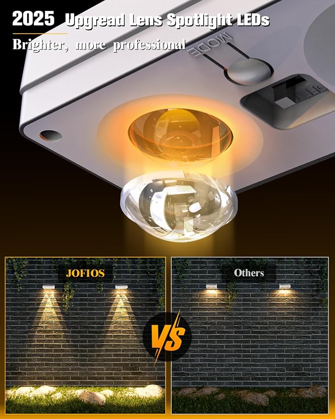 JOFIOS Solar Fence Lights 16 Pack, 50 Lumens Outdoor Solar Lights with 12 Modes RGB Color Glow LED，Waterproof, Solar Lights for Patio, Backyard, Deck, Fence, Railing(White Shell)