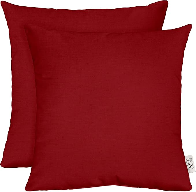 RSH DECOR: Sunbrella Play Square Throw Pillows Set of 2 | 17" x 17" | Water and Fade-Resistant Performance Fabric | Outdoor Pillow Covers with Down-Alternative Inserts | Play Heritage Scarlet
