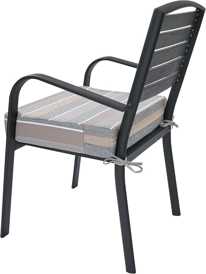 Magpie Fabrics Indoor Outdoor Cushion Cover Replacement 2 Pack, NO Insert! Water Repellent Slipcover with Ties Decor for Patio Garden Chair Sofa Bench Wicker(Grey Striped, 20x18x4 Inch)