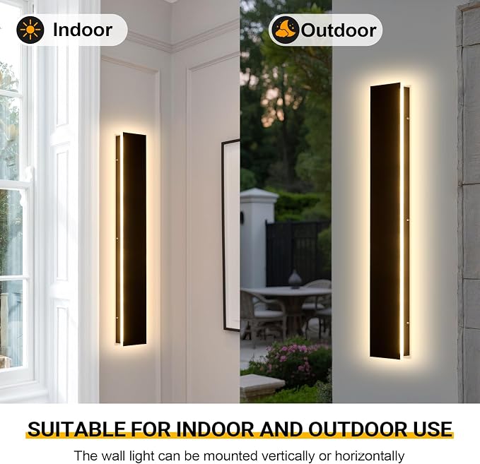 AioTio 70.8in Outdoor Wall Lights, Upgraded 4.72in Wide Black Exterior Light Fixtures Wall Mount, Waterproof Modern Porch Light,3000K Long Strip LED Linear Outdoor Sconces Wall Lighting for House