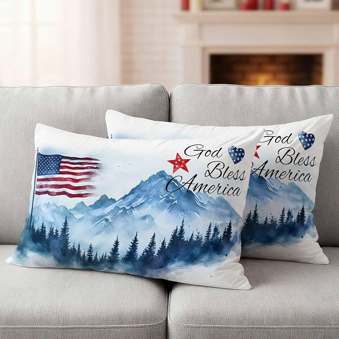 4th of July American Flag Outdoor Pillow Covers 20x12 Inch Lumbar Pillow Covers Set of 2 Waterproof Decorative Throw Pillow Cases Independence Day Forest Cushion Covers for Patio Furniture Garden
