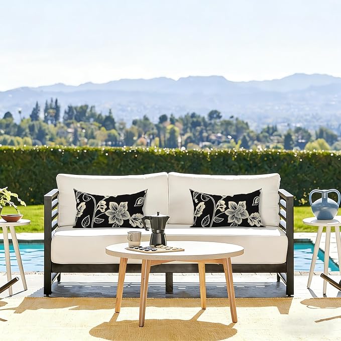 LVTXIII Outdoor/Indoor Lumbar Pillow Covers, Patio Decorative Lumbar Pillow Covers, All Weather Cushion Cases for Sofa, Patio Couch Decoration 12x20, 2 Pack, Elegant Vines Black