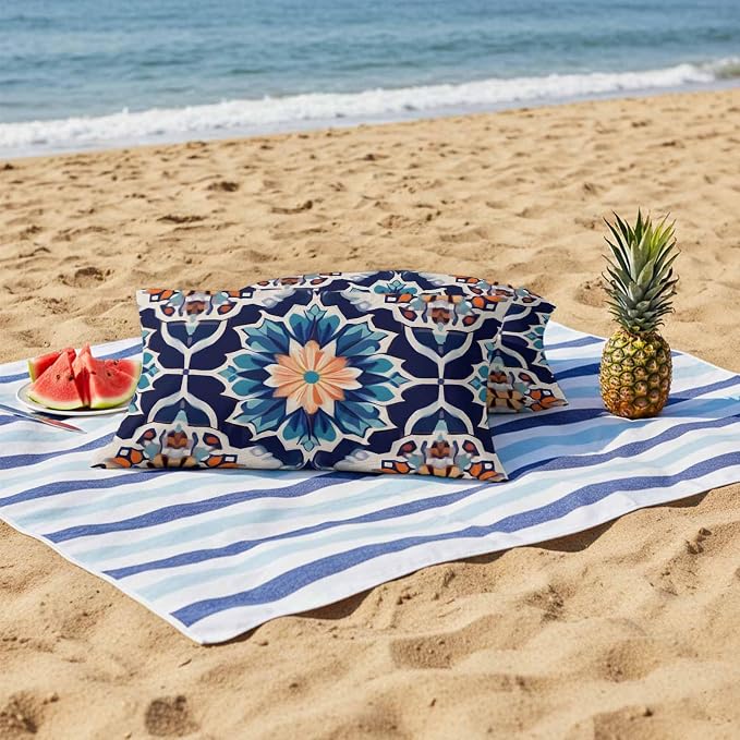Orange Blue Outdoor Pillow Covers 20x12 Inch Lumbar Pillow Covers Set of 2 Waterproof Decorative Throw Pillow Cases Morocco Boho Abstract Floral Ethnic Tribal Cushion Covers for Patio Furniture Garden