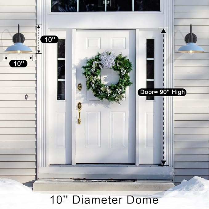 10 Inch Dome Gooseneck Barrn Light Outdoor, Baby Blue Goose Neck Farmhouse Outdoor Lights Fixture, Barn Style Exterior Wall Lighting Fixtures for Garage, Porch, Entryway