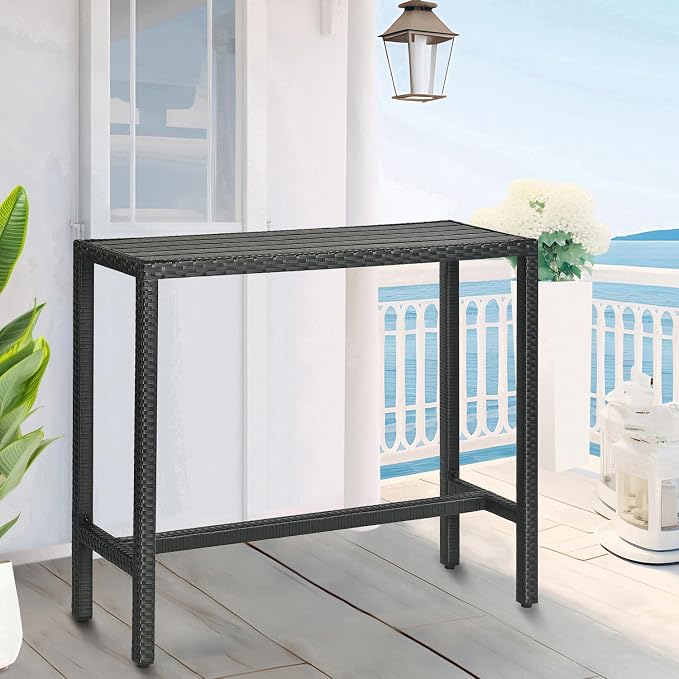Outdoor Bar Table, Outdoor Console Table for Patio 45" Long Bar Height Table Hot Tub Tall Tables Wicker High Top Pub Serving Tables Narrow Sofa Sideboard Black