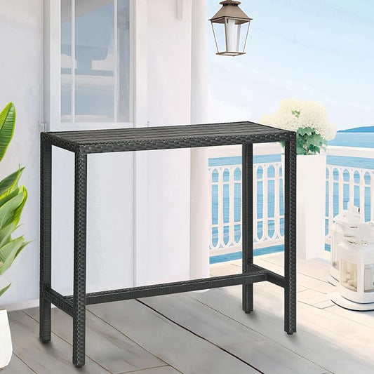 Outdoor Bar Table, Outdoor Console Table for Patio 45" Long Bar Height Table Hot Tub Tall Tables Wicker High Top Pub Serving Tables Narrow Sofa Sideboard Black