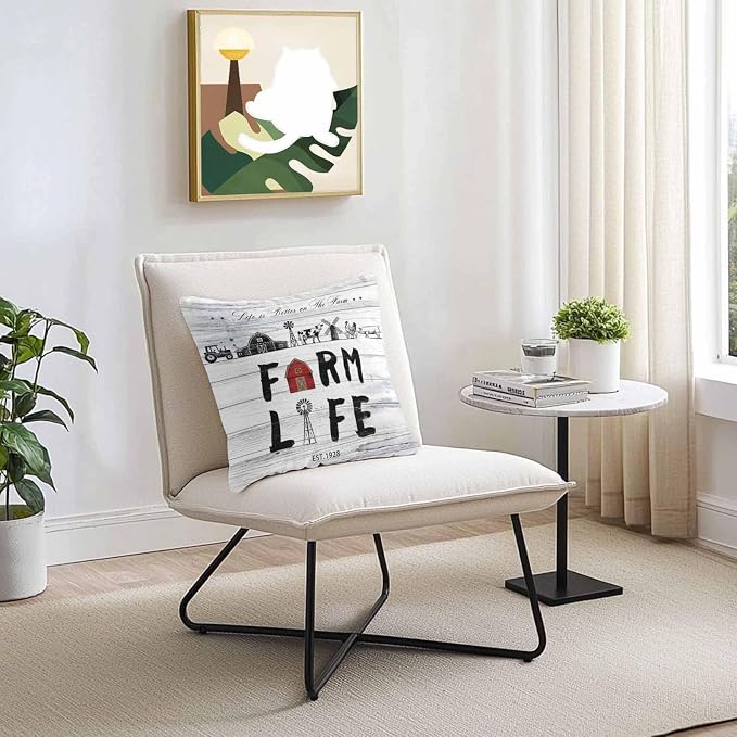 Outdoor Throw Pillows Covers 24x24 inch Set of 2 Waterproof Farm Life Decorative Zippered Cushion Covers for Patio Furniture, Farmhouse Barn Windmill Cow Chicken Tractor Wood Lumbar Pillowcases