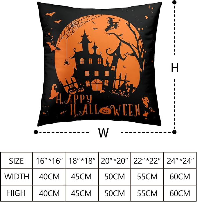 2 Pack Happy Halloween Pillow Covers 22x22 Castle Witch Halloween Decoration Fall Pillow Covers Halloween Indoor Decor Black and Yellow Pillow Case Cotton Blend for Sofa