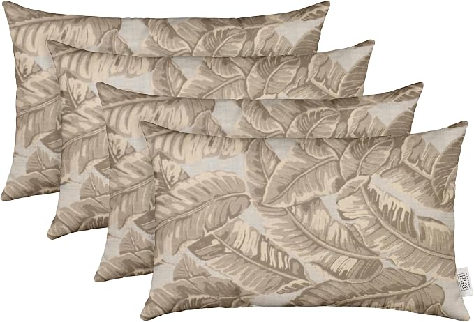 RSH DECOR: Sunbrella Jumbo Lumbar Throw Pillows Set of 4 | 26" x 16" | Indoor Outdoor | Water & Fade-Resistant | Includes Down-Alternative Inserts | Made in USA (Tropics Linden Pebble)