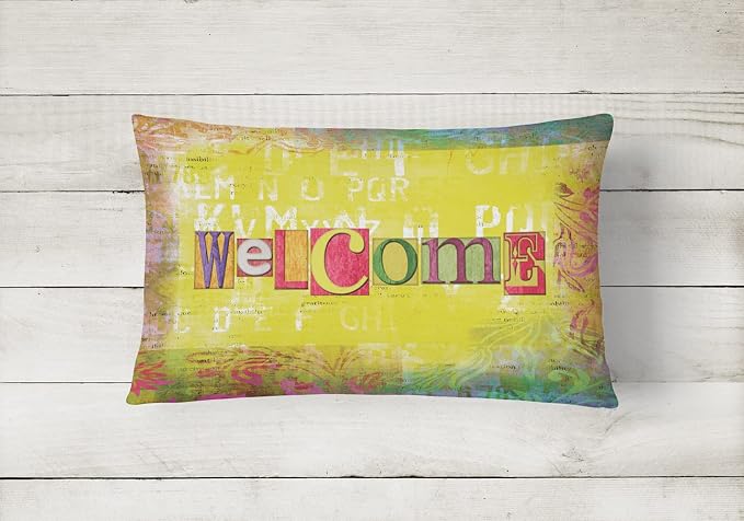 Caroline's Treasures SB3097PW1216 Artsy Welcome Canvas Fabric Decorative Pillow 100% Machine Washable Pillow, Indoor or Outdoor Decorative Throw Pillow for Couch, Bed or Patio