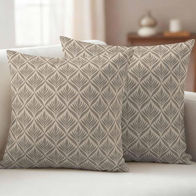 Retro Brown Outdoor Waterproof Throw Pillow Covers Set of 2, 26"x26", Floral Modern Abstract Geometric Decorative Pillow Covers Outside Cushion Case for Patio Porch Garden