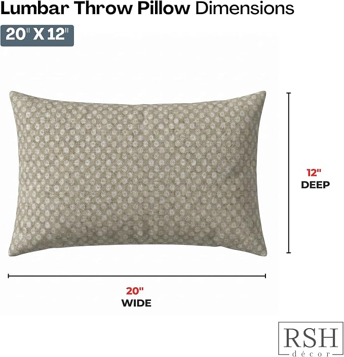 RSH DECOR: Sunbrella Lumbar Throw Pillows Set of 2 | 20" x 12" | Water and Fade-Resistant Performance Fabric | Outdoor Pillow Covers with Down-Alternative Inserts | Made in USA (Molina Mushroom)