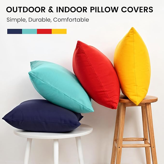 Premillow Outdoor Pillow Covers, Waterproof Pillow Covers, 18x18, Set of 2 | Decorative Waterproof Pillow Covers, Solid Linen Pillowcase,Summer Farmhouse Cushion Case for Patio Garden Balcony Couch Sofa