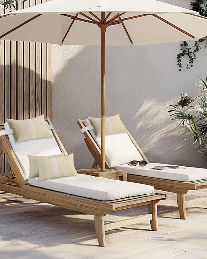 Pack of 2 Outdoor Lumbar Pillow Covers 12x20 Inch, Cream Beige Striped Waterproof Throw Pillow Covers Set, Modern Farmhouse Retro Lines Indoor&Outdoor Decorative Cushion Cases for Patio Porch Beach