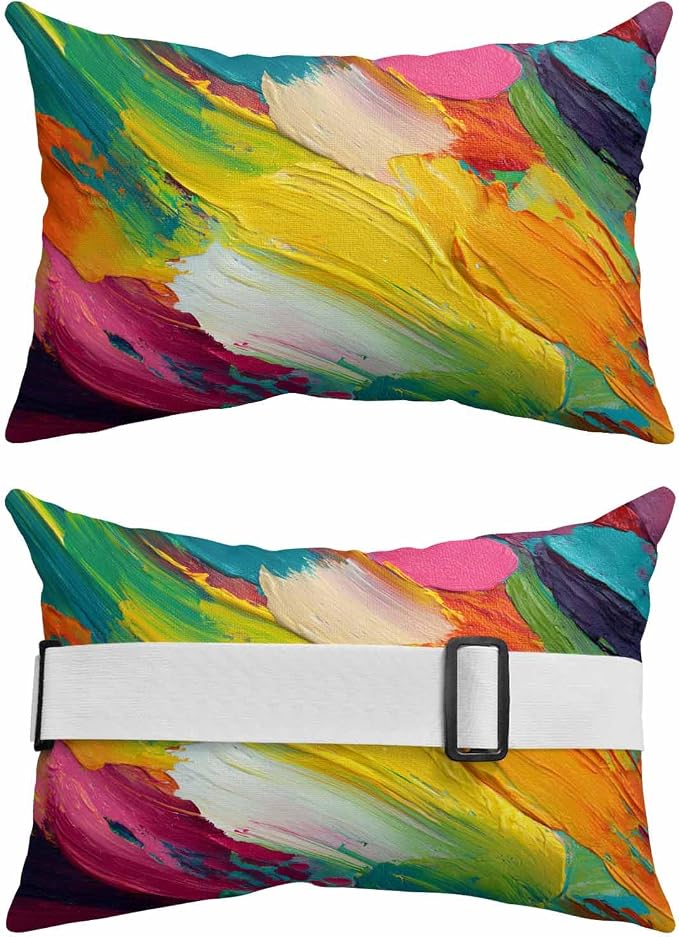 Pack of 4 Colorful Oil Painting Lumbar Pillow Covers, Outdoor Waterproof Throw Pillow Covers Set, Modern Abstract Art Rainbow Color Decorative Cushion Case for Patio Beach, 11x16 Inch