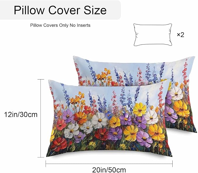 Vintage Wildflowers Waterproof Outdoor Pillow Covers Set of 2 Home Decor, Rustic Oil Painted Abstract Botanical Pillowcase Patio Pillow Covers for Couch Bench Furniture Garden 20x12in