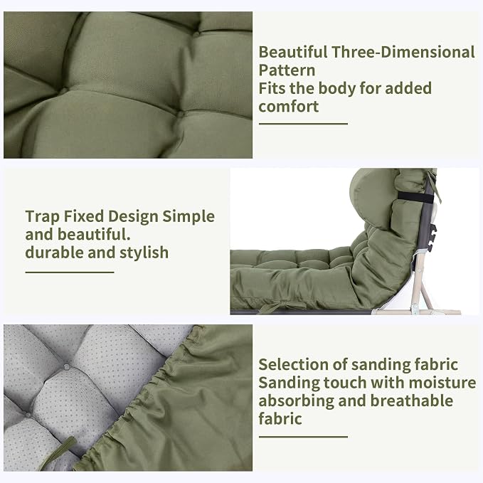 Tudomro Outdoor Chaise Lounge Cushion 66x21x4'' Waterproof & Fade-Resistant Patio Pool Chaise Lounge Cushion Headrest Pillow Tie Replacement Rocking High Back Chair(Olive Green,Set of 2)
