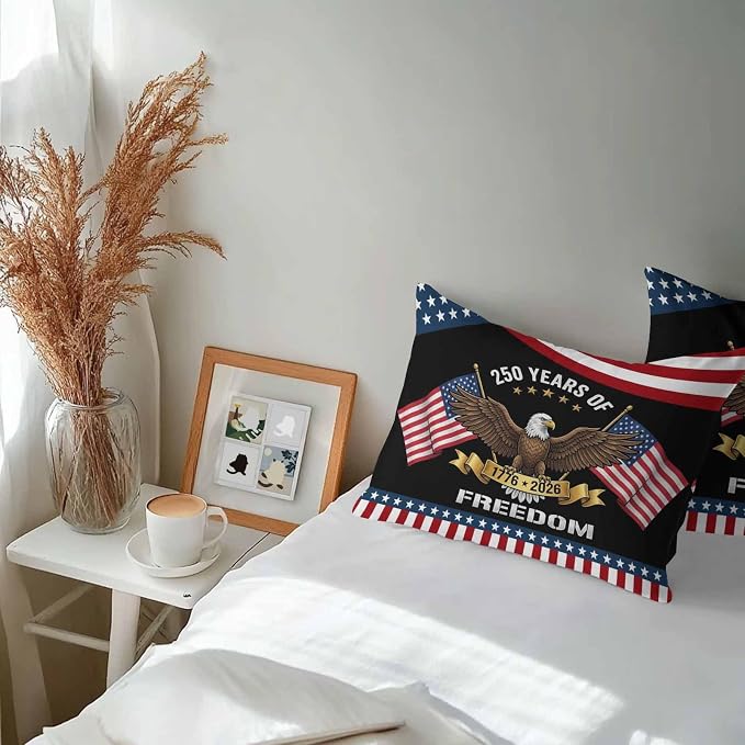 250 Years Anniversary Outdoor Waterproof Throw Pillow Covers 20x12 Set of 2, American Flag Eagle Independence Day Decor Pillowcases Cushion Pillowcase for Couch Sofa Patio Outside Pillow Protector