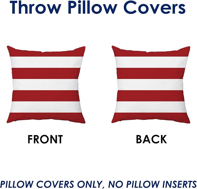 TAOSON Dark Red Striped Outdoor Throw Pillow Covers 18x18 Inch,Set of 4 | White Striped Waterproof Decorative Cushion Cases for Patio, Garden, Balcony & Couch