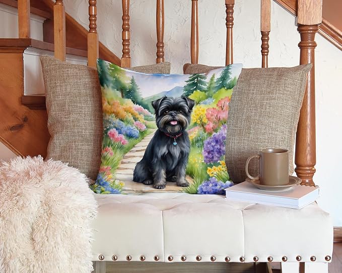 Caroline's Treasures Affenpinscher Spring Garden Throw Pillow Machine Washable, Indoor Outdoor Decorative Pillow for Couch, Bed or Patio, 14Hx14W