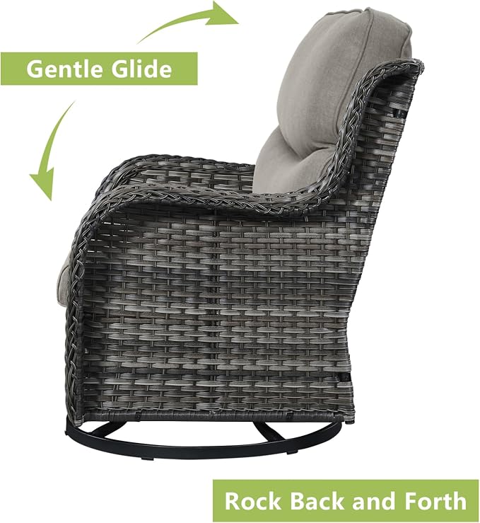 Rilyson Wicker Patio Furniture Set - 5 Piece Rattan Outdoor Sectional Conversation Sets with 2 Swivel Rocking Chairs,2 Ottomans and 1 Side Table for Porch Deck Garden(Mixed Grey/Grey/Smile)