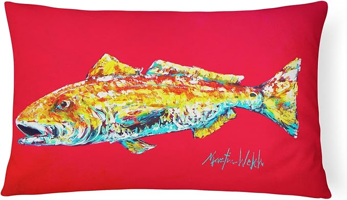Caroline's Treasures MW1084PW1216 Fish - Red Fish Alphonzo Canvas Fabric Decorative Pillow Machine Washable, Indoor Outdoor Decorative Pillow for Couch, Bed or Patio, 12HX16W