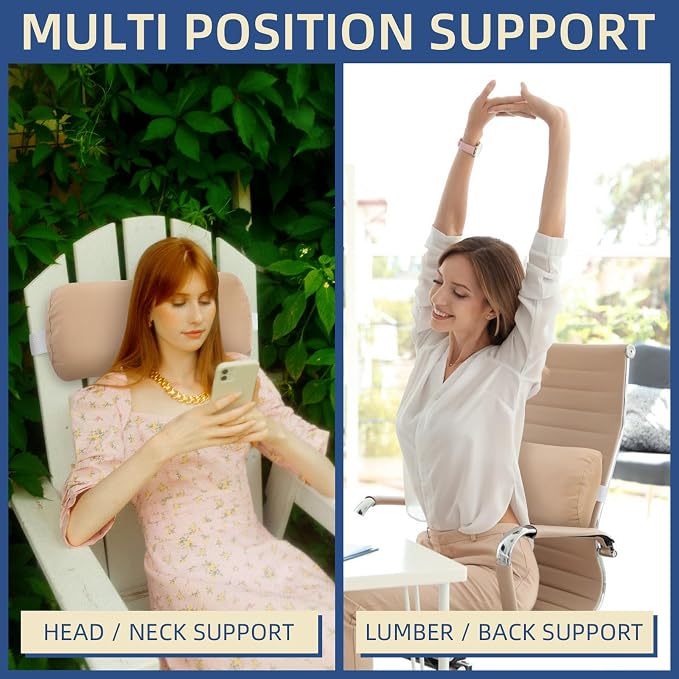 Headrest Pillow for Patio Chaise Lounge, 2 Packs Head Pillow with Elastic Band for Zero Gravity Lounge Chair, Head Neck Rest Pillow Lumbar Pillow, Beige
