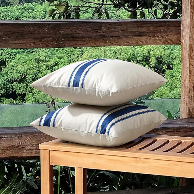 OTOSTAR Pack of 2 Outdoor Throw Pillow Covers 18x18 Inch Waterproof Decorative Pillow Covers Square Geometry Pillowcase Cushions Garden Pillows Shell for Couch Patio Furniture Tent Balcony (Navy Blue)