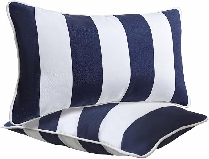 JMGBird Black and White Outdoor Pillows 12x20 Pillow Insert Included | Outdoor Lumbar Pillows, Water-Repellent Throw Pillows with Insert, Pack of 2, 12×20 Inch- Add a Pop of Color Outdoors