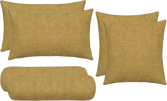 RSH DECOR Set of 6 Outdoor Pillow, Outdoor Pillows for Patio, Pillows w/Polyester Pillow Cases | Water & Fade Resistant Fabric | 17" Square, 20x12 Lumbar, 20x6 Neck Roll - Luca Rib Pecan