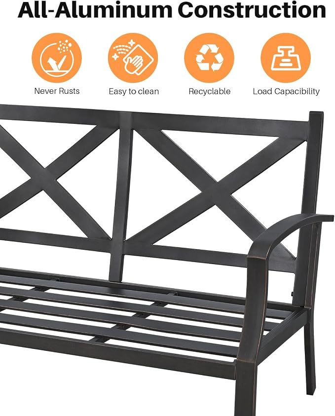 4-Piece Patio Sofa Set, Never-Rust Aluminum Patio Conversation Set with Coffee Table, Patio Furniture Set Outdoor Sofa Set with Removable Cushions for Backyard, Porch, Poolside, Dark Bronze