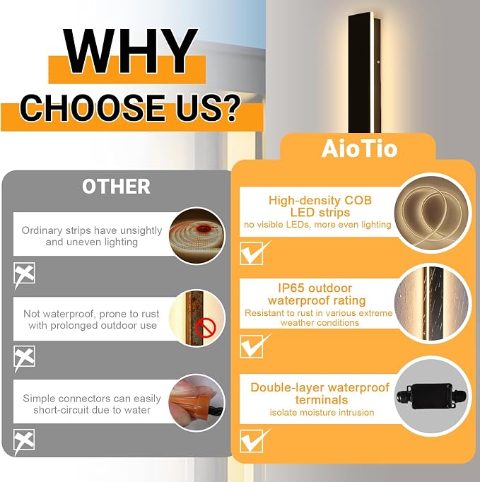 AioTio Modern Outdoor Wall Light, 47inch 2pack Exterior Lighting Fixture Wall Mount,Black IP65 Waterproof Porch Lights Wall Sconce,3000K Long LED Linear Outside Lighting for Garage, House,Front Door