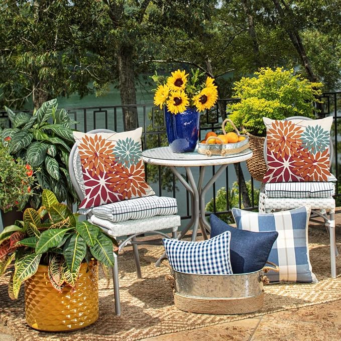 DFXSZ Pack of 2 Outdoor Waterproof Throw Pillow Covers 22x22 Burnt Orange | Polyester Spring Summer Fall Floral Decorative Cushion Cases(NO INSERT),For Couch Patio Funiture Garden Home Decor