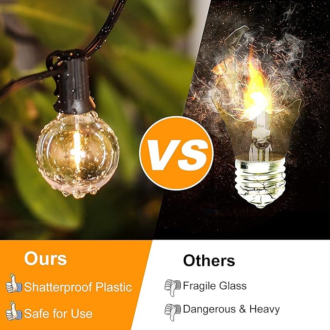 200ft(100*2) Outdoor G40 LED Globe String Lights Dimmable Waterproof Shatterproof Light Strings with 103 Bulbs Connectable Commercial Hanging Lights for Christmas Patio House Backyard Balcony Party | Light Strings with 103 Shatterproof Bulbs, Connectab...