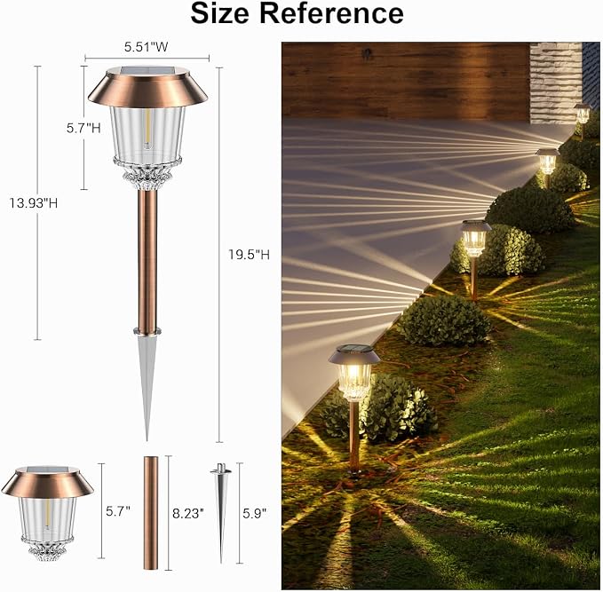 XMCOSY+ Solar Pathway Lights Outdoor - 6 Pack Solar Garden Lights, 10-40 LM Dimmable Solar Lights Outdoor Waterproof Auto On/Off IP 65 Solar Powered Landscape Lighting for Patio Walkway Driveway | Aluminum & Glass 40 LM Dimmable 8-12 Hours Brightness, ...