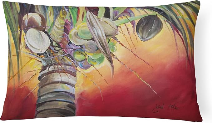 Caroline's Treasures JMK1133PW1216 Sunset on The Coconut Tree Canvas Fabric Decorative Pillow Machine Washable, Indoor Outdoor Decorative Pillow for Couch, Bed or Patio, 12HX16W